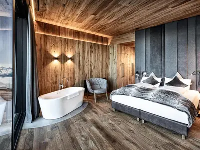 Ein Bett oder Betten in einem Zimmer der Unterkunft Mountain View Loft Bergkristall